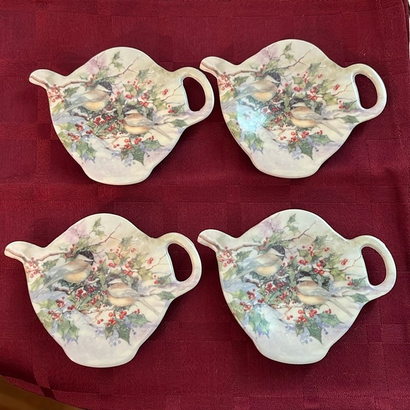 Vintage Melamine made in Italy tea bag holder spoon rest birds on a teapot set 4 - Picture 1 of 4